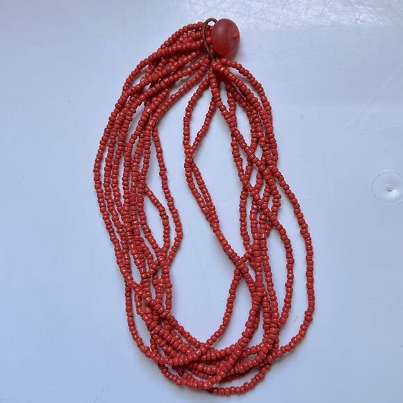 Red Coral Sead Beaded 8 Strand Necklace - Picture 3 of 4